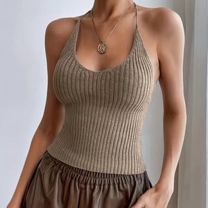 Lace up crop halter top